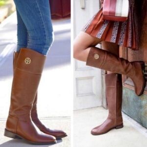 Tory Burch Ashlynn Brown Leather Knee-High Riding Boots